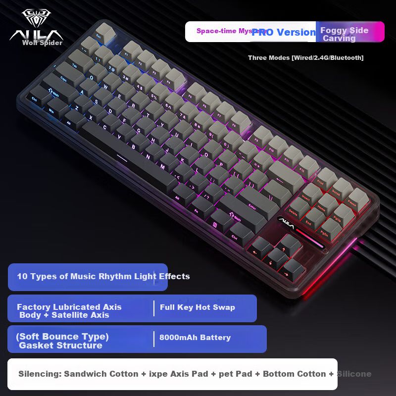 Teclado Mecánico AULA F87 Pro Inalámbrico RGB Hot-Swappable