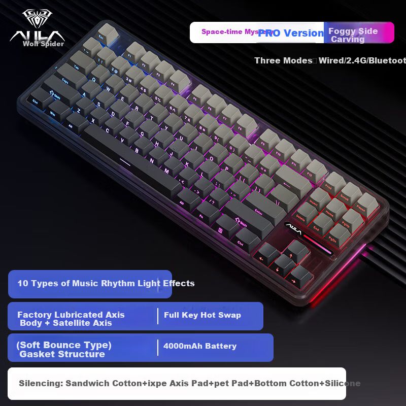 Teclado Mecánico AULA F87Pro Bluetooth Cable Hot-Swappable Sunset Coast V3