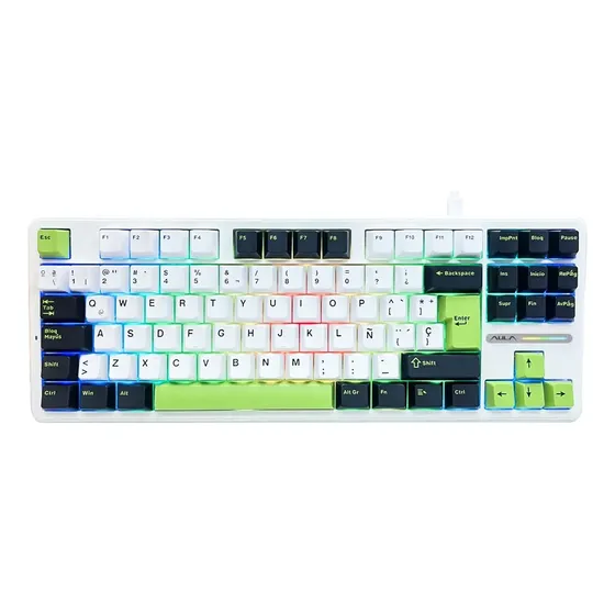 Teclado Mecanico Gamer Aula F87 B/w/g Rgb Español Grey Switc Teclado Negro/blanco/verde Idioma Español Latinoamérica