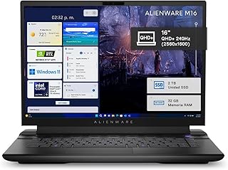 DELL Laptop Alienware AM16 R2, NVIDIA GeForce RTX 4070 (8GB), 16" QHD+ Ultra 9-185H (16 Cores), 32GB 2TB SSD Negro