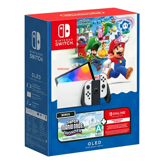Nintendo Switch Oled White + Mario Bros Wonder + Online 3m Blanco