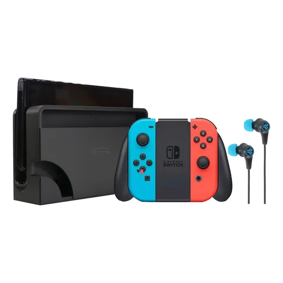 Set Nintendo Switch Oled Azul/rojo Neón Con Auriculares Inal